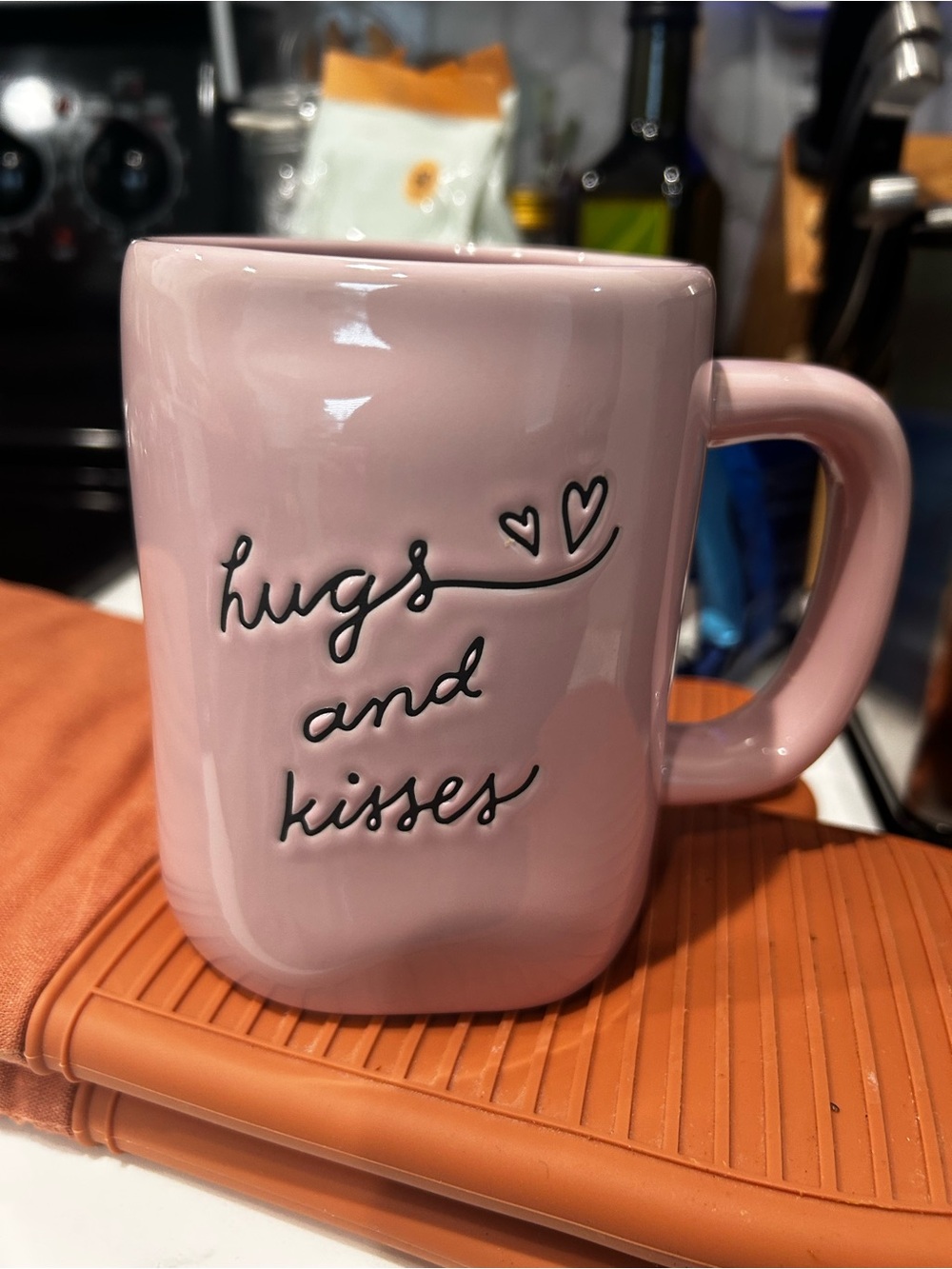 Pink-Purple "Hugs and Kisses" Ceramic Coffee Mug - Rae Dunn